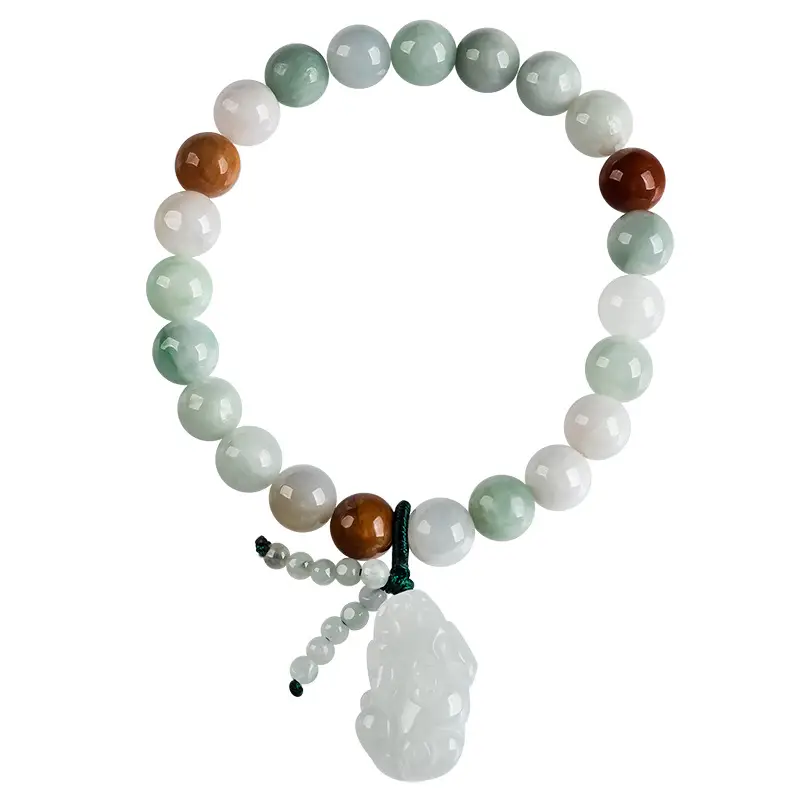 Natural Jade Bracelet with Three Color Beads & Pendant - Image 5