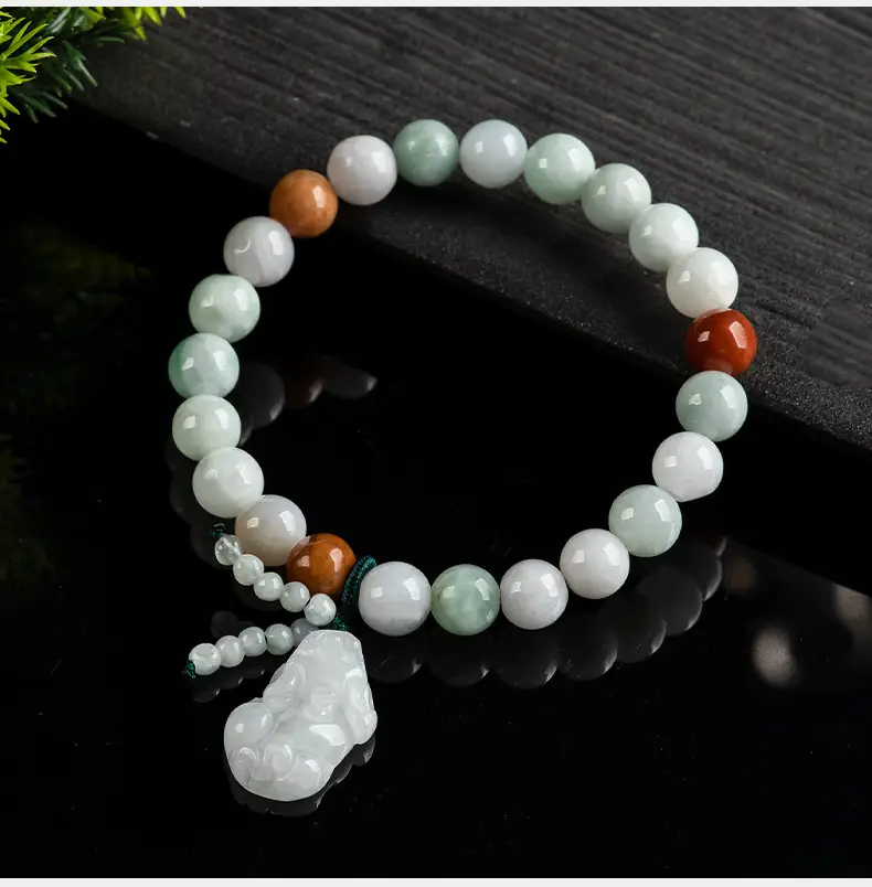 Natural Jade Bracelet with Three Color Beads & Pendant — feature 10
