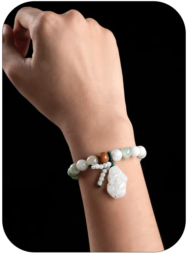 Natural Jade Bracelet with Three Color Beads & Pendant — feature 11