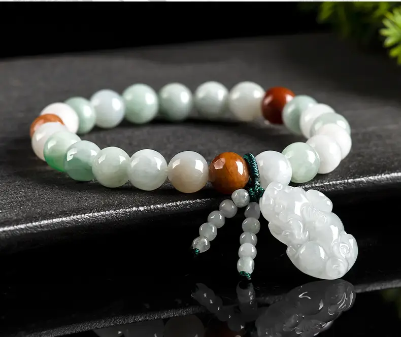 Natural Jade Bracelet with Three Color Beads & Pendant — feature 3
