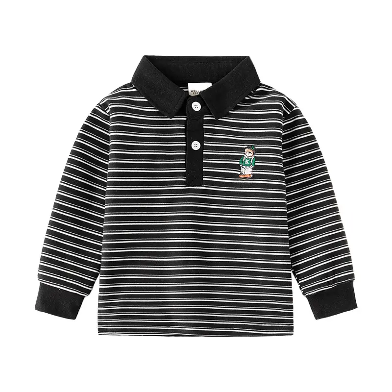 Kids Boys Striped Polo Shirt 2025 Long Sleeve - Image 8