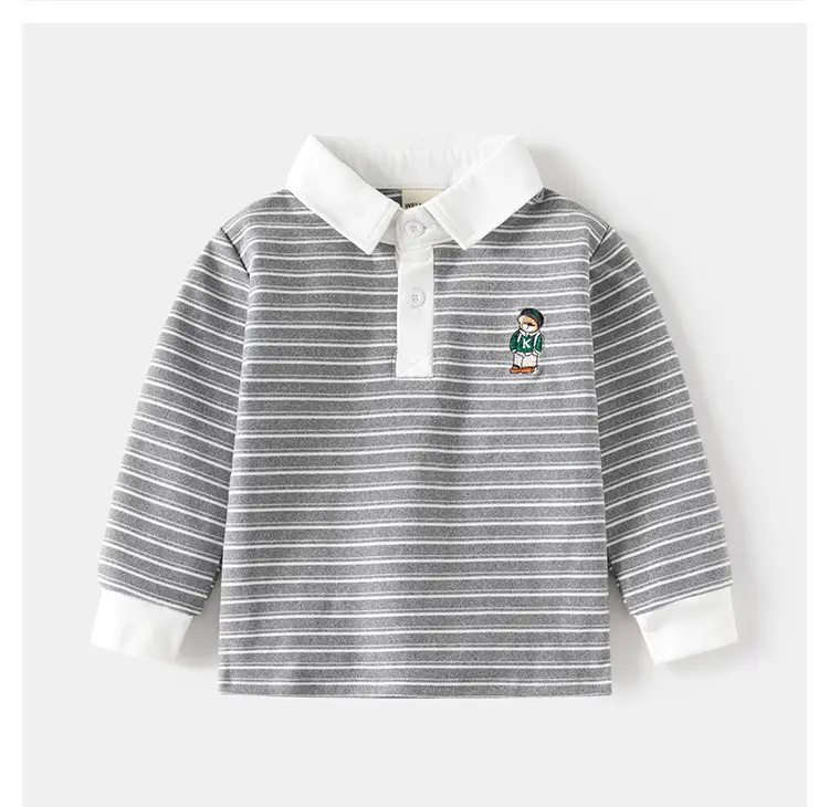 Kids Boys Striped Polo Shirt 2025 Long Sleeve — feature 12