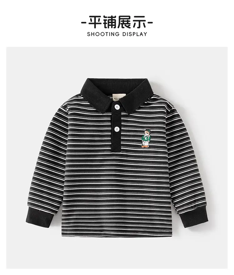 Kids Boys Striped Polo Shirt 2025 Long Sleeve — feature 9