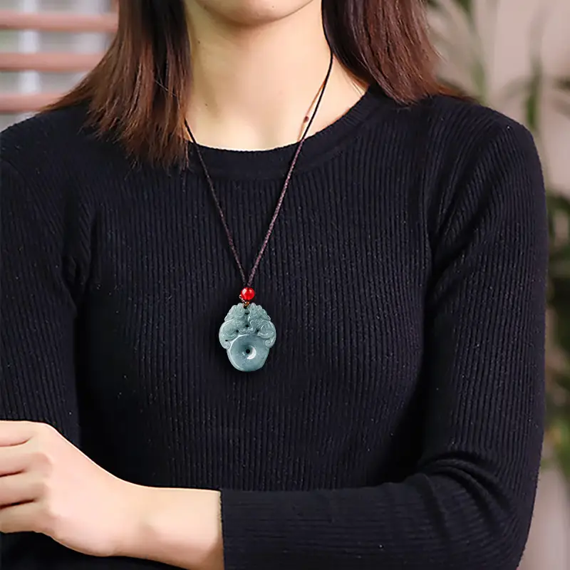 Natural Jade Blue Water Double Brave Pendant for Men Women - Image 4