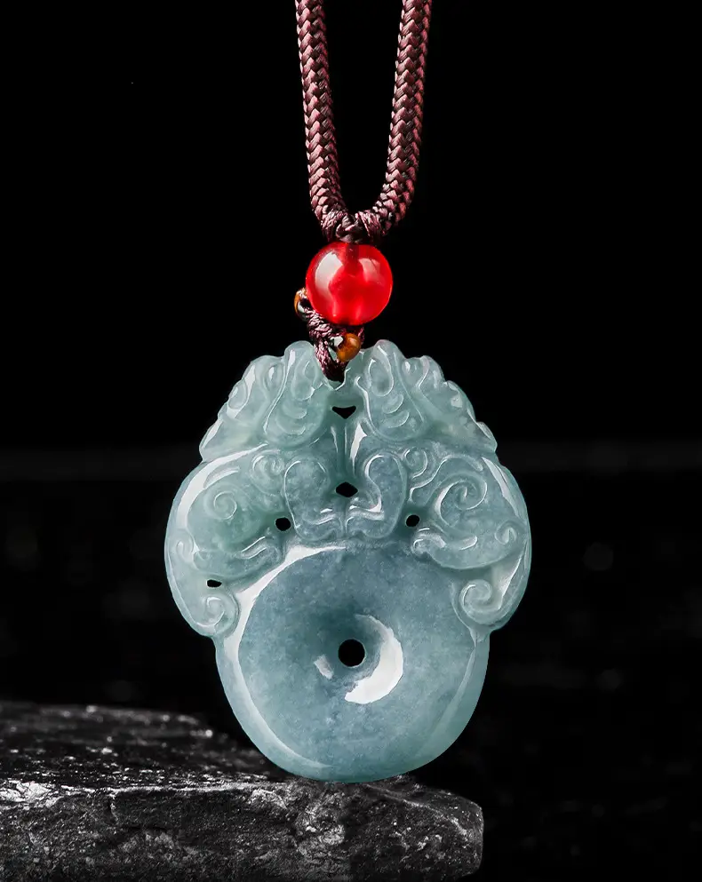 Natural Jade Blue Water Double Brave Pendant for Men Women — feature 1