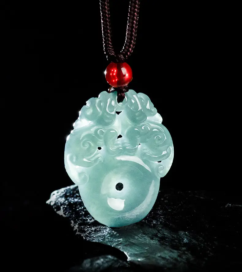 Natural Jade Blue Water Double Brave Pendant for Men Women — feature 3