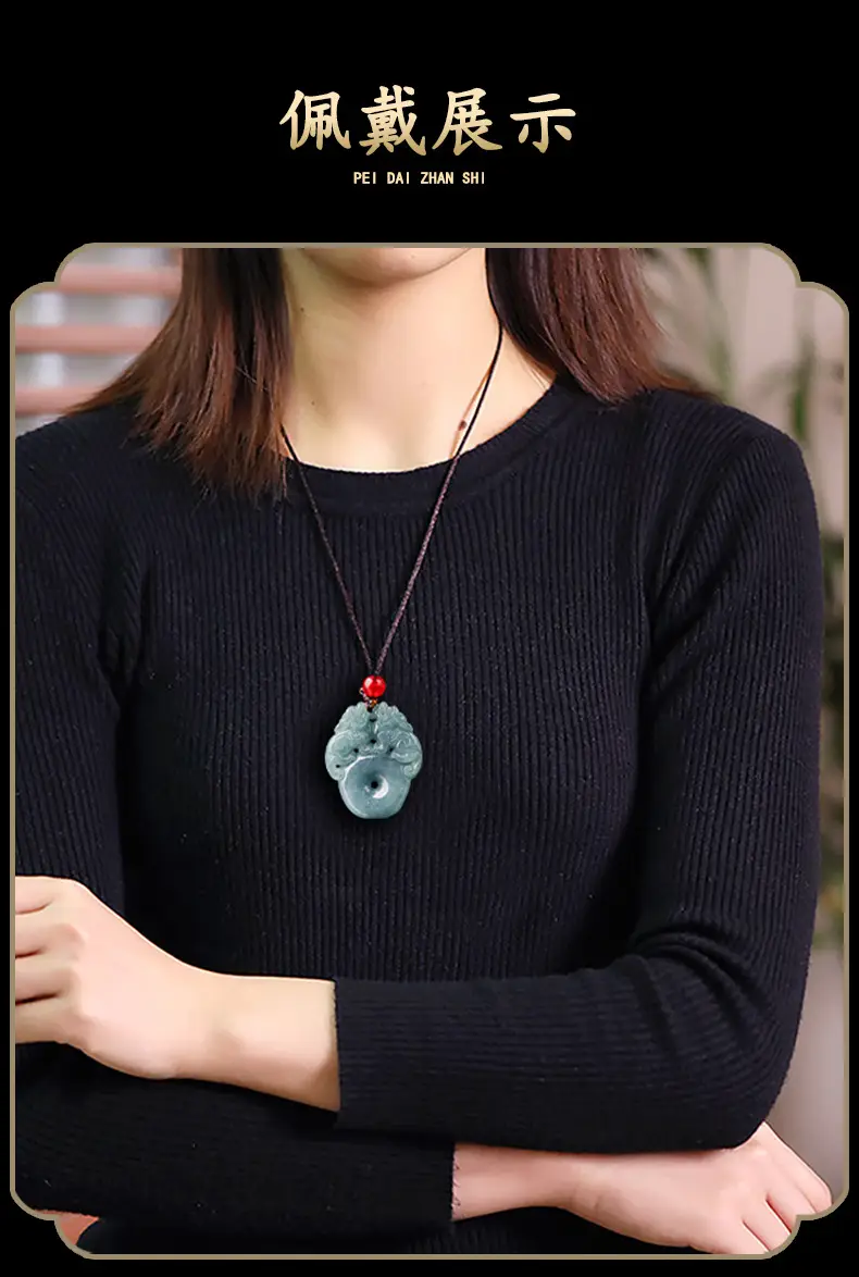 Natural Jade Blue Water Double Brave Pendant for Men Women — feature 7