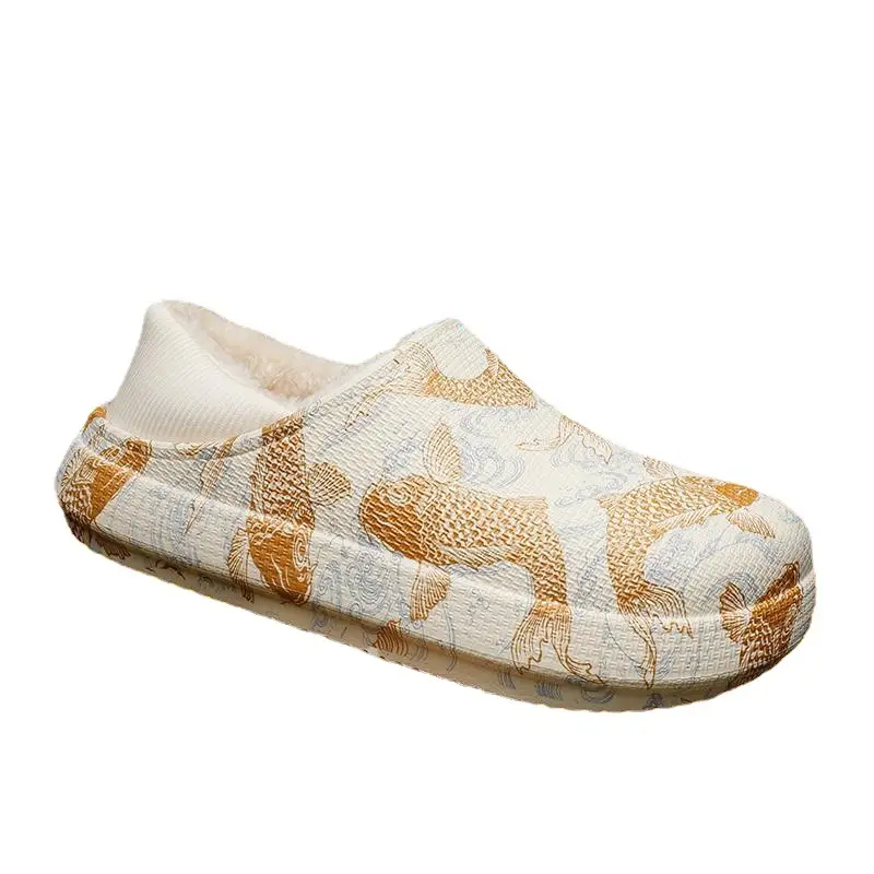 Slip-on cotton slippers men's winter indoor home thick-soled slip-on warm cotton-padded shoes fashionable plush slippers for outer wear - Image 4
