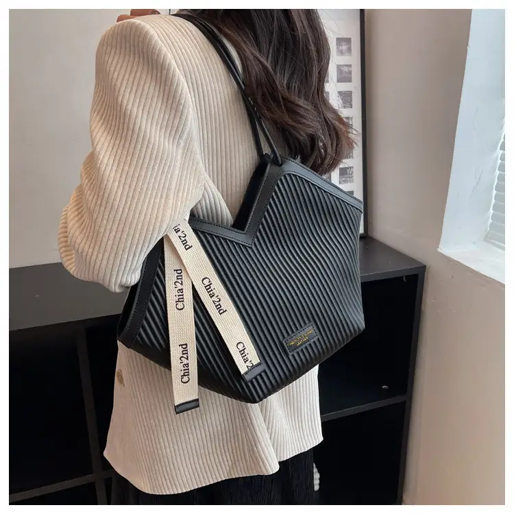 Korean Style Black Ribbed Shoulder Bag for Women — feature 20
