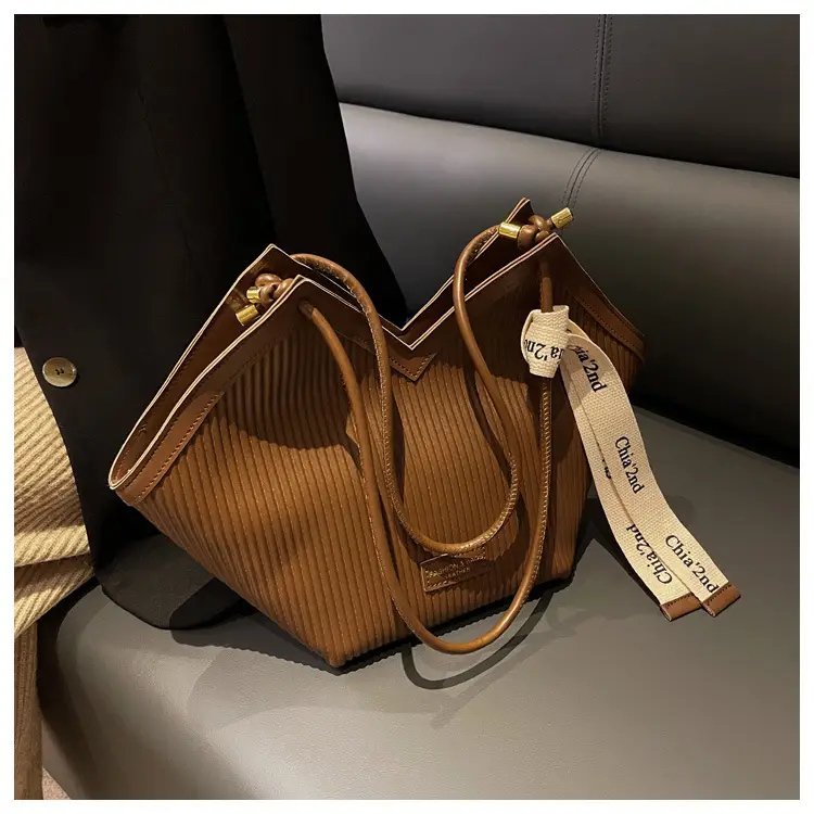 Korean Style Black Ribbed Shoulder Bag for Women — feature 27