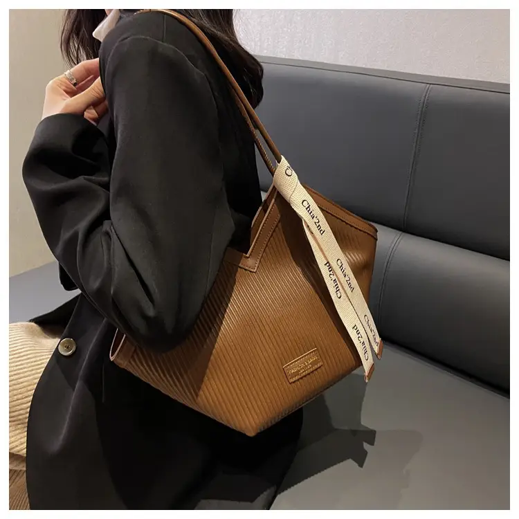 Korean Style Black Ribbed Shoulder Bag for Women — feature 32