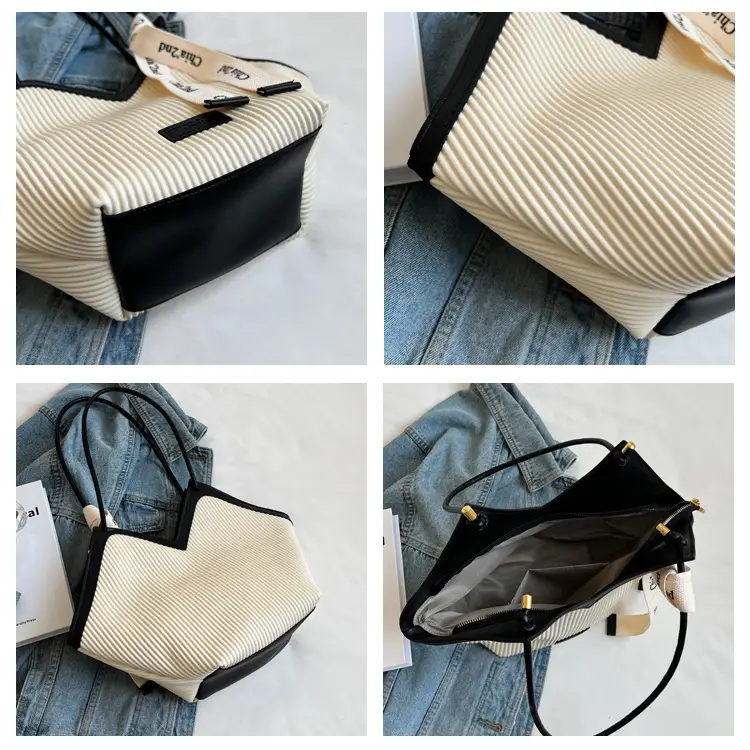 Korean Style Black Ribbed Shoulder Bag for Women — feature 9