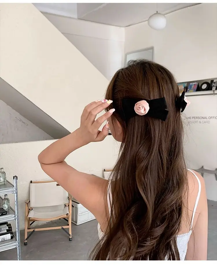 Pink Rose Bow Hairpin for Girls French Elegant Clip Back — feature 13