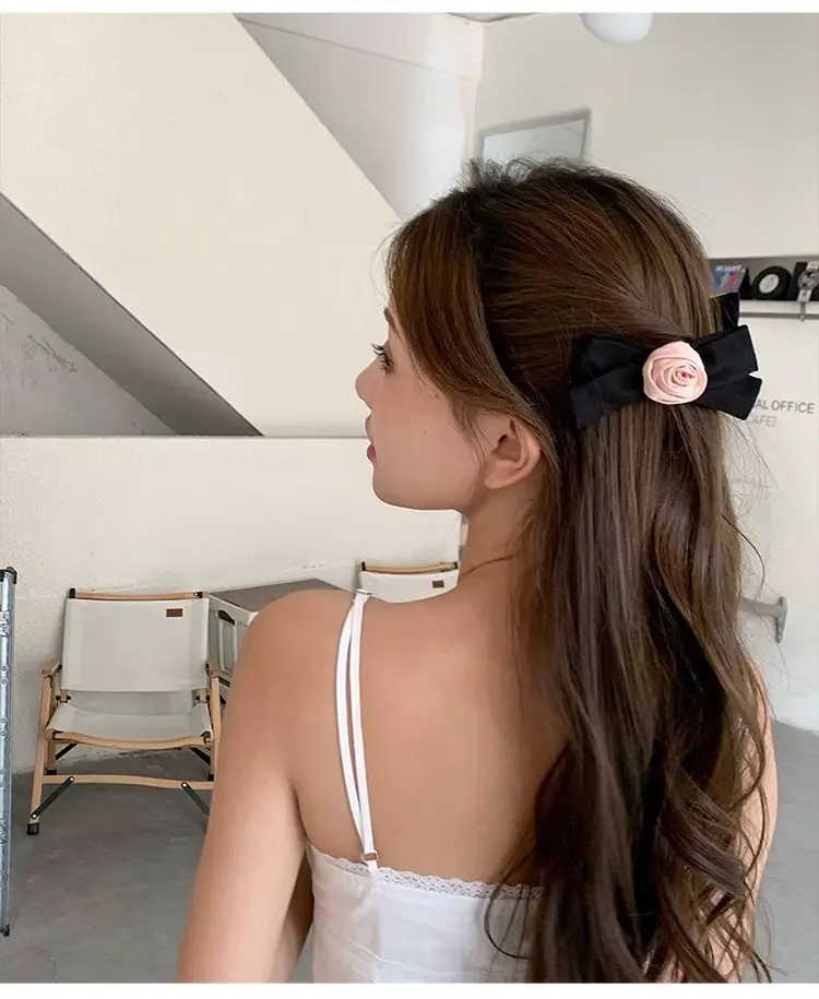 Pink Rose Bow Hairpin for Girls French Elegant Clip Back — feature 14