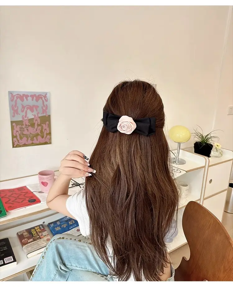 Pink Rose Bow Hairpin for Girls French Elegant Clip Back — feature 17
