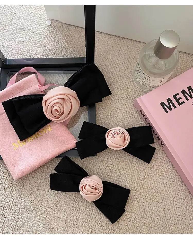 Pink Rose Bow Hairpin for Girls French Elegant Clip Back — feature 19