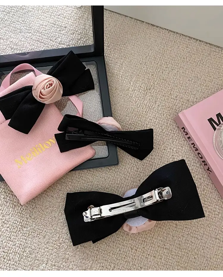 Pink Rose Bow Hairpin for Girls French Elegant Clip Back — feature 20