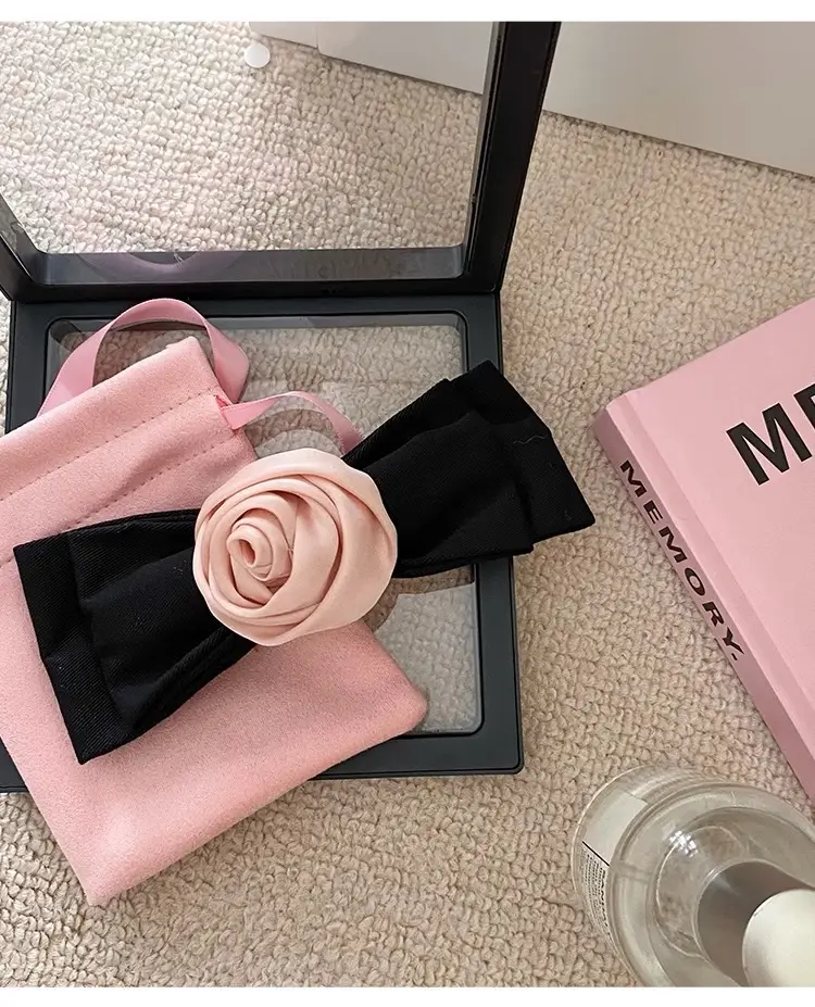 Pink Rose Bow Hairpin for Girls French Elegant Clip Back — feature 22