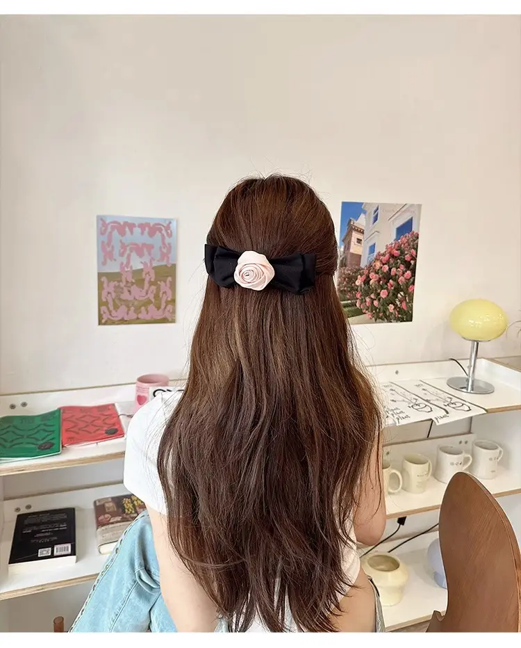 Pink Rose Bow Hairpin for Girls French Elegant Clip Back — feature 8