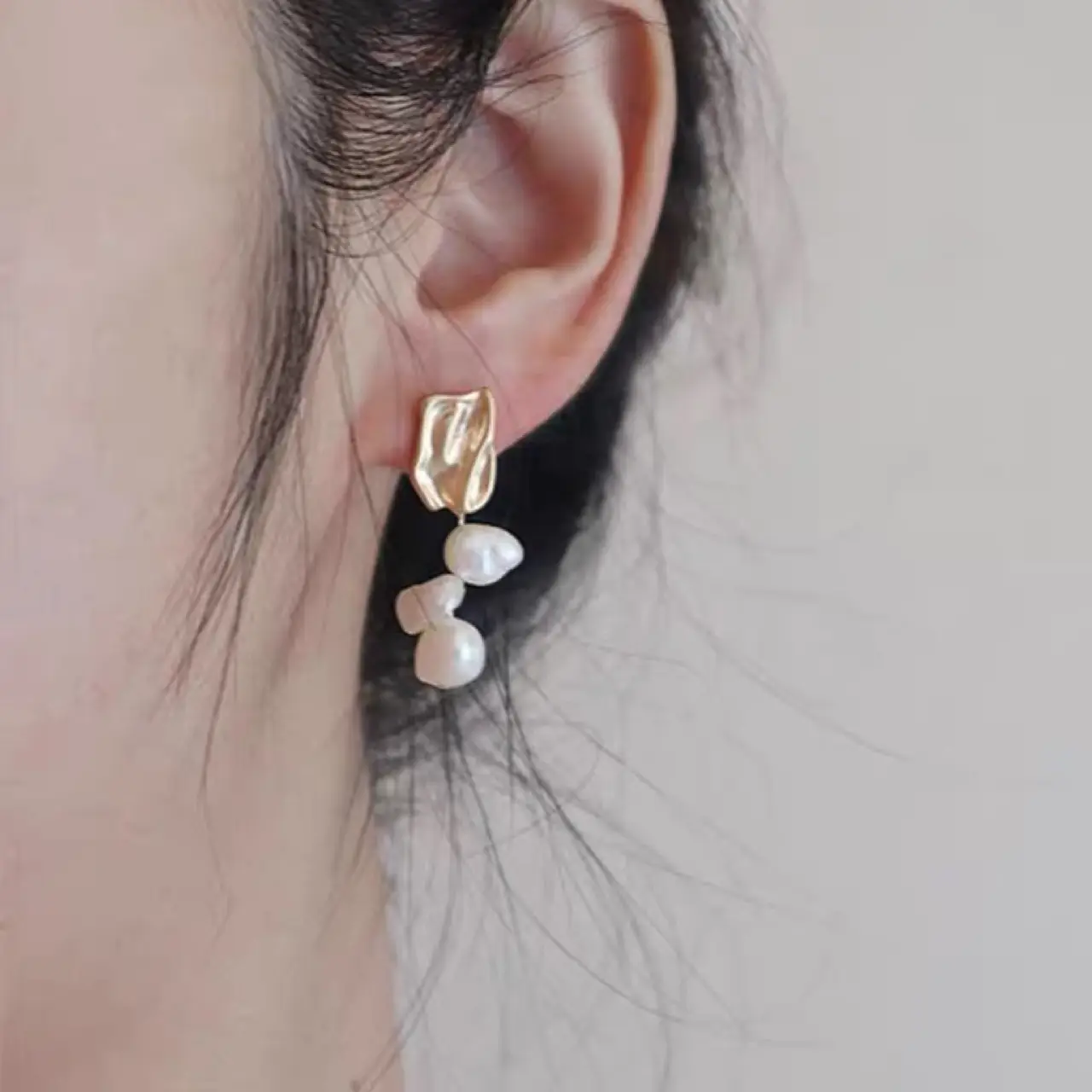 Natural Keshi Pearl Baroque Stud Earrings Gold Plated