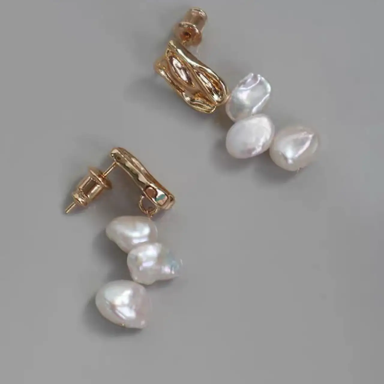 Natural Keshi Pearl Baroque Stud Earrings Gold Plated