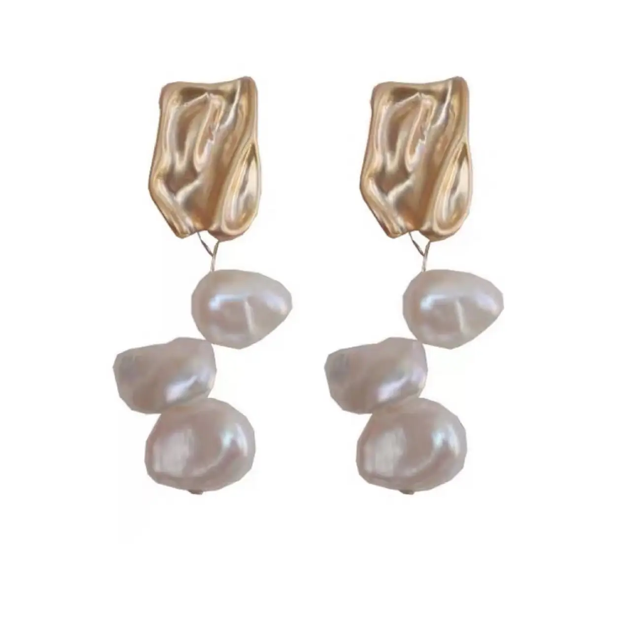 Natural Keshi Pearl Baroque Stud Earrings Gold Plated