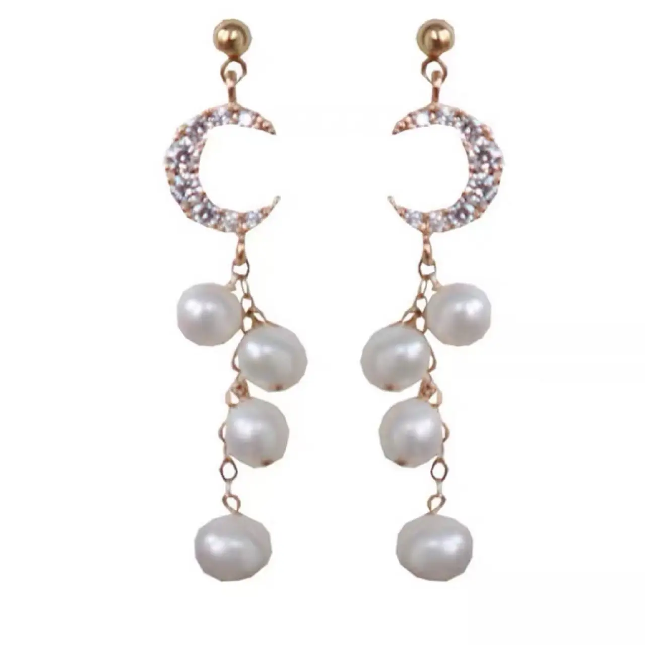 Super Flash Moon Zircon Earrings Natural Pearl Long Dangle - Image 5