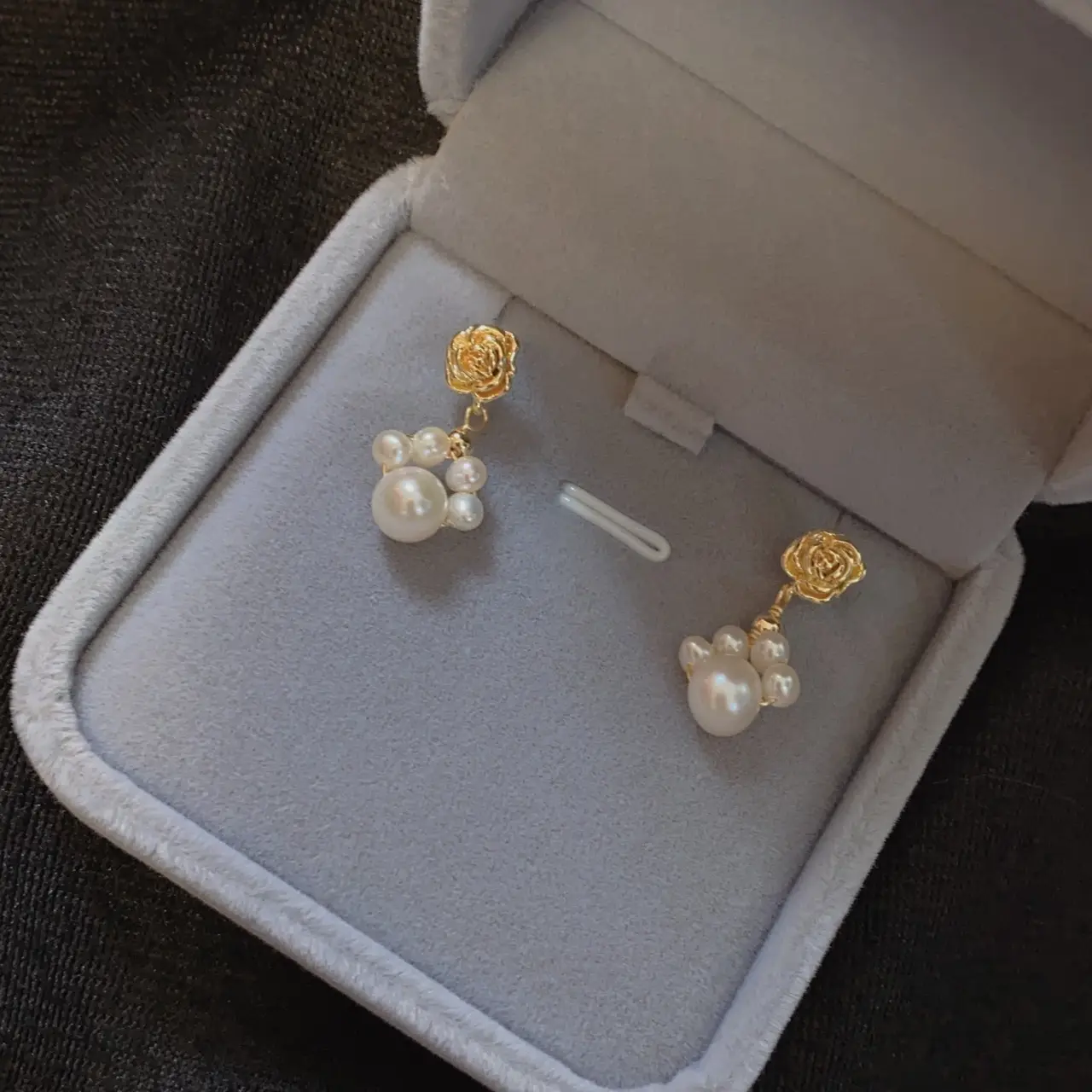 Rose French Pearl Earrings Silver Pin Cute - Image 2