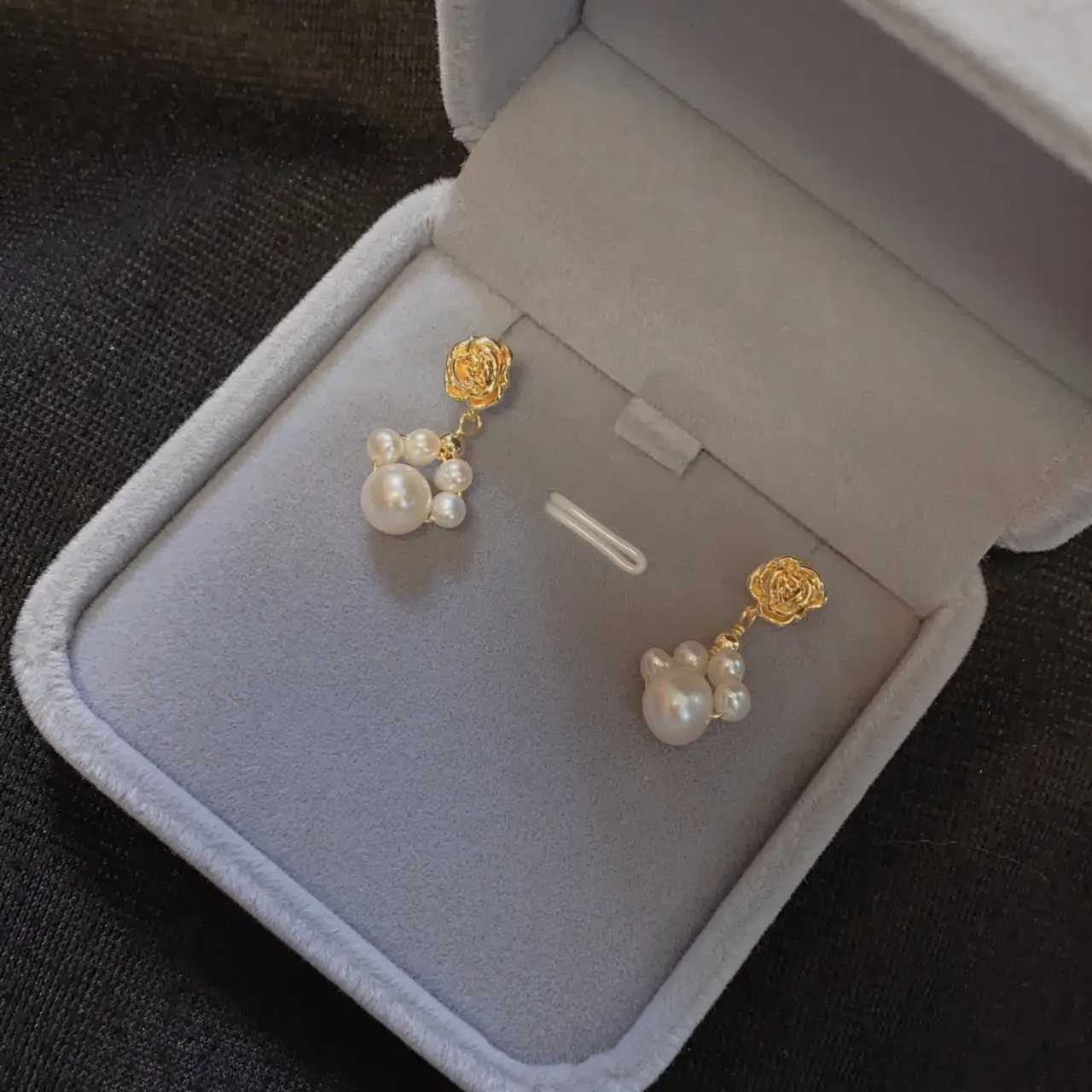 Rose French Pearl Earrings Silver Pin Cute - Image 4