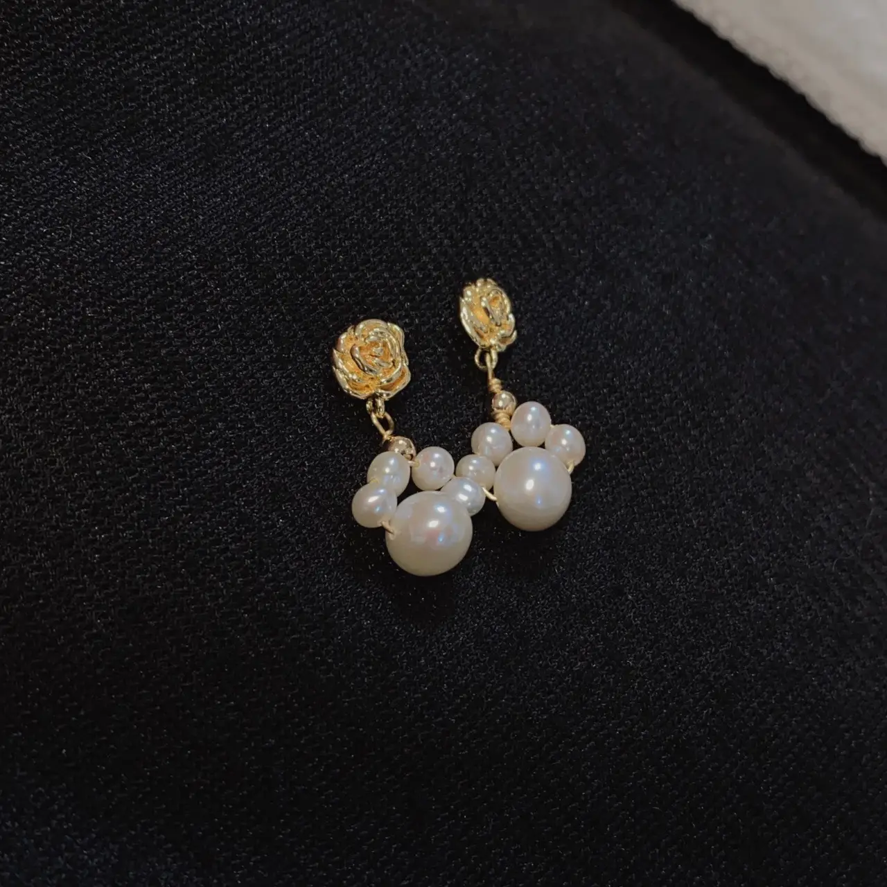 Rose French Pearl Earrings Silver Pin Cute - Image 5