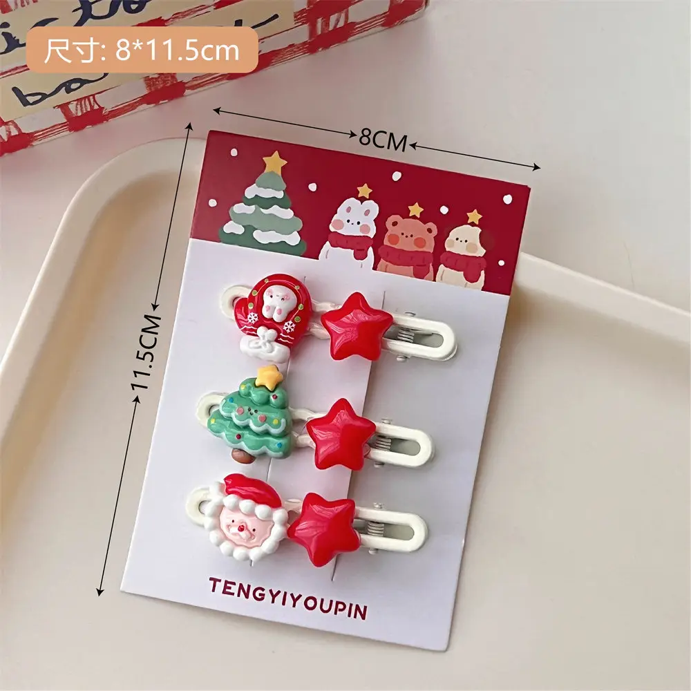 Christmas Hair Clips Set for Girls with Santa & Bear Design - Image 2