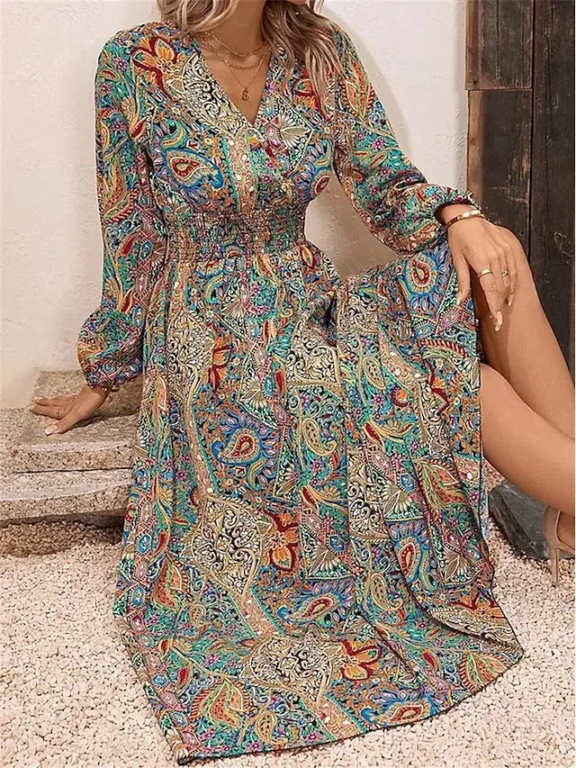 2023 Printed Long Sleeve V-Neck Dress for Women - Image 3