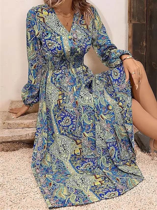 2023 Printed Long Sleeve V-Neck Dress for Women - Image 2