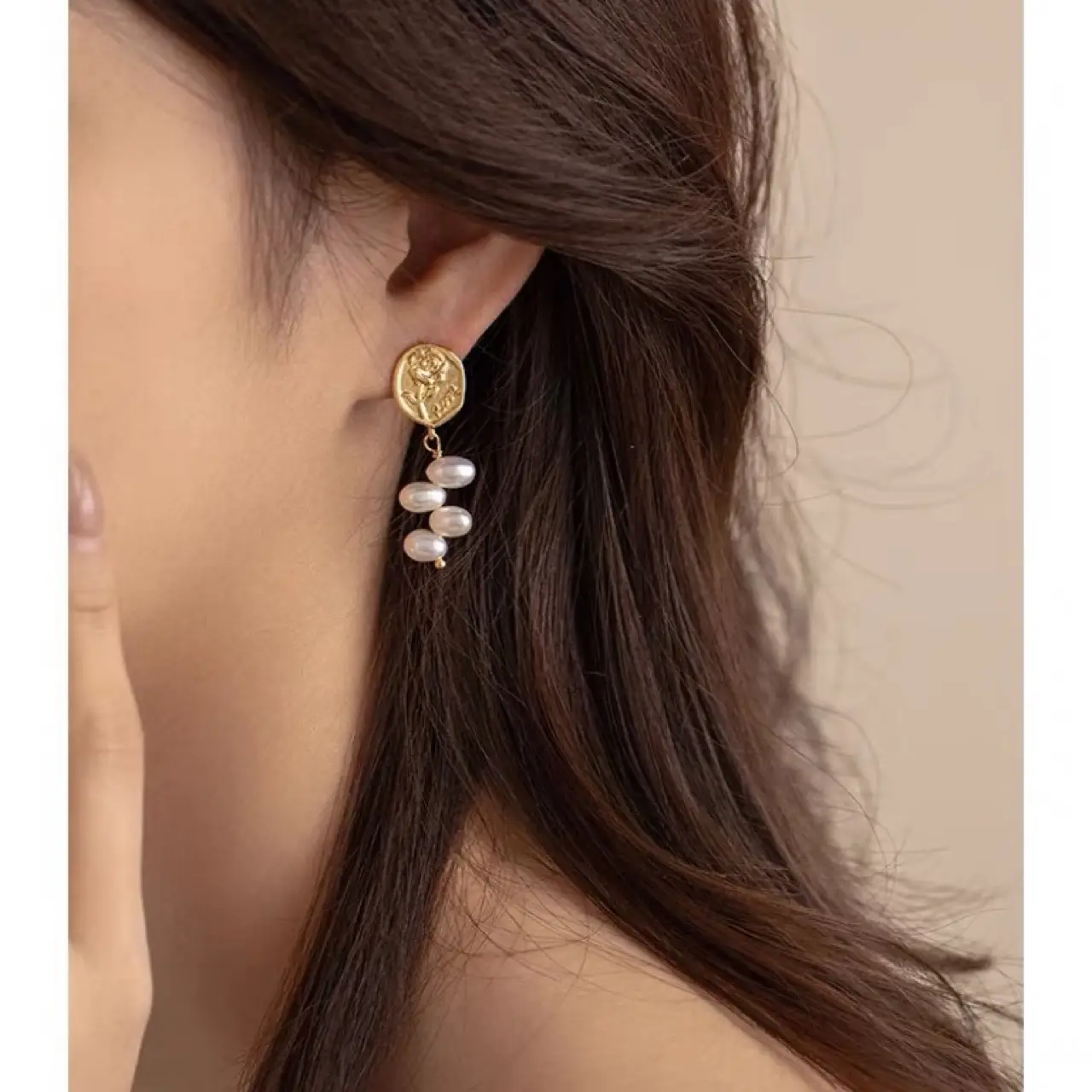 Rose Vintage Pearl Earrings for Women - Image 2