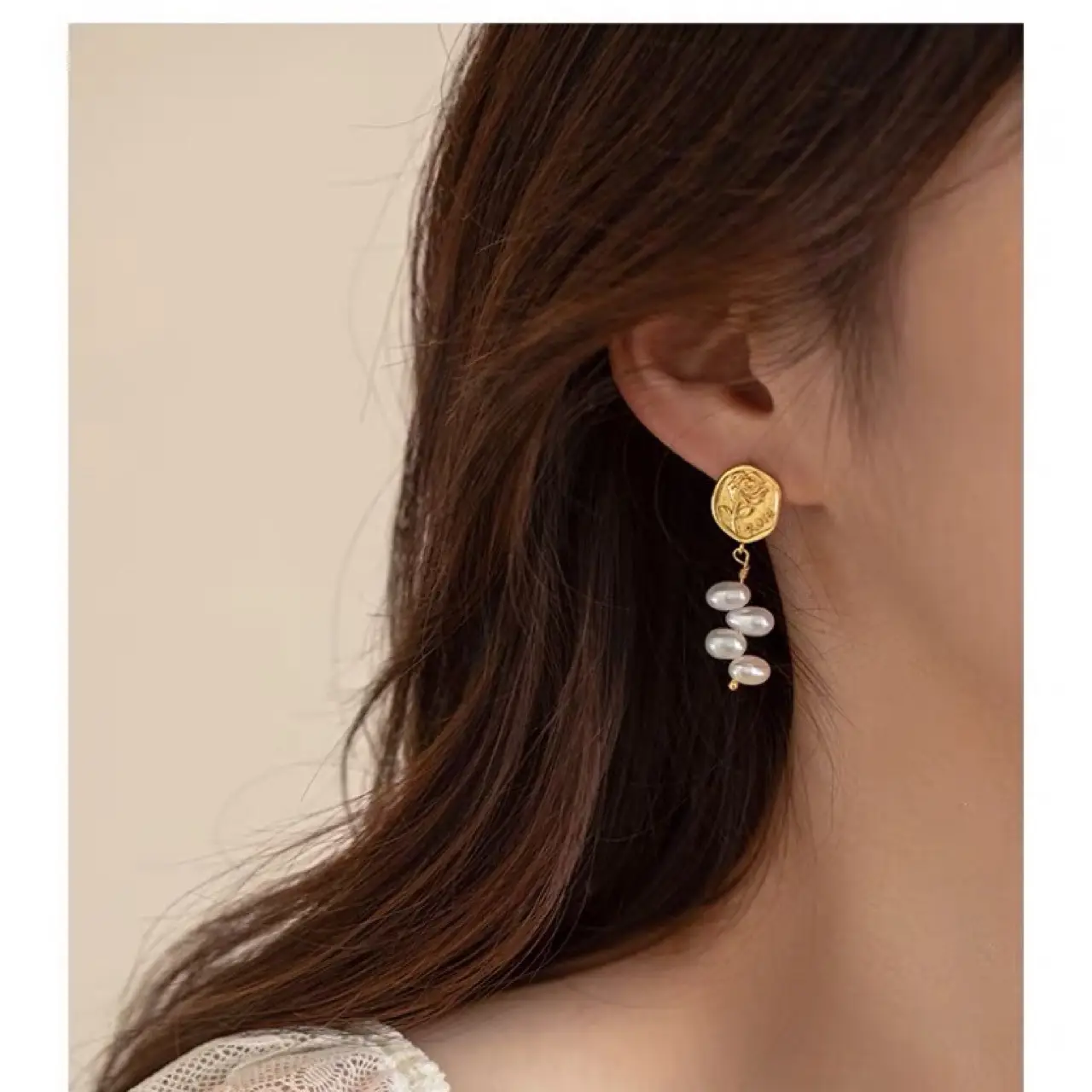 Rose Vintage Pearl Earrings for Women - Image 4