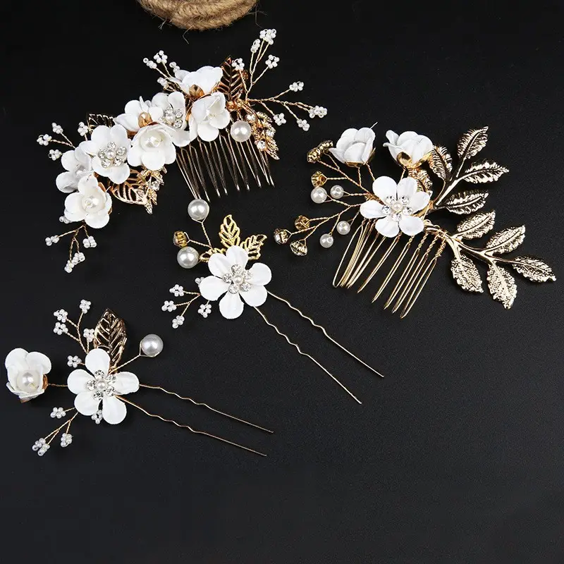 Cross-border Golden Leaf Hair Comb Headdress for Bridal Suit