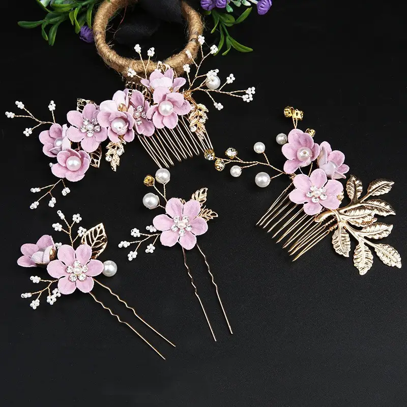 Cross-border Golden Leaf Hair Comb Headdress for Bridal Suit