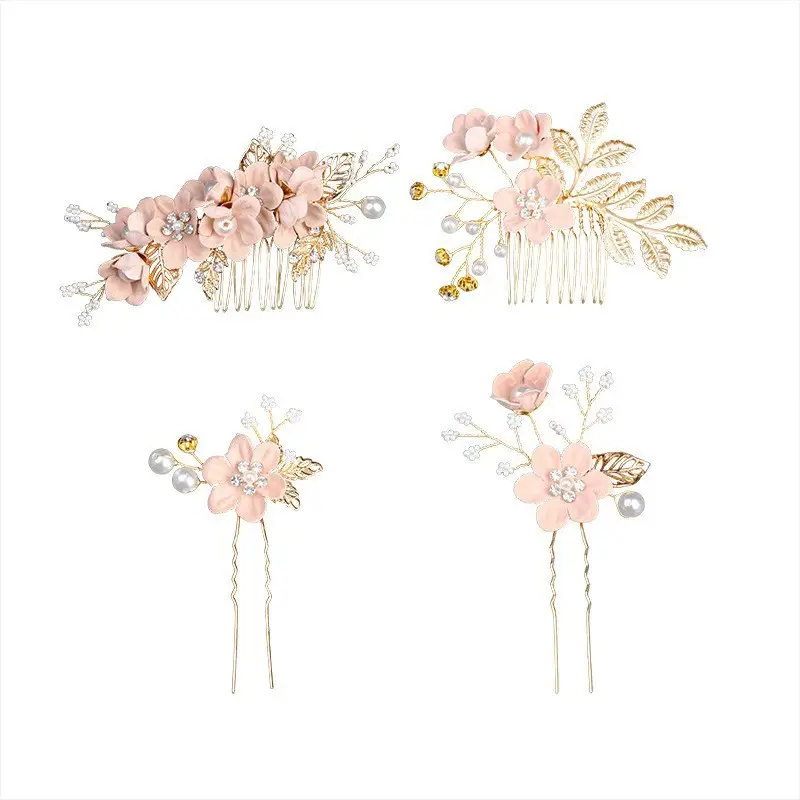 Cross-border Golden Leaf Hair Comb Headdress for Bridal Suit
