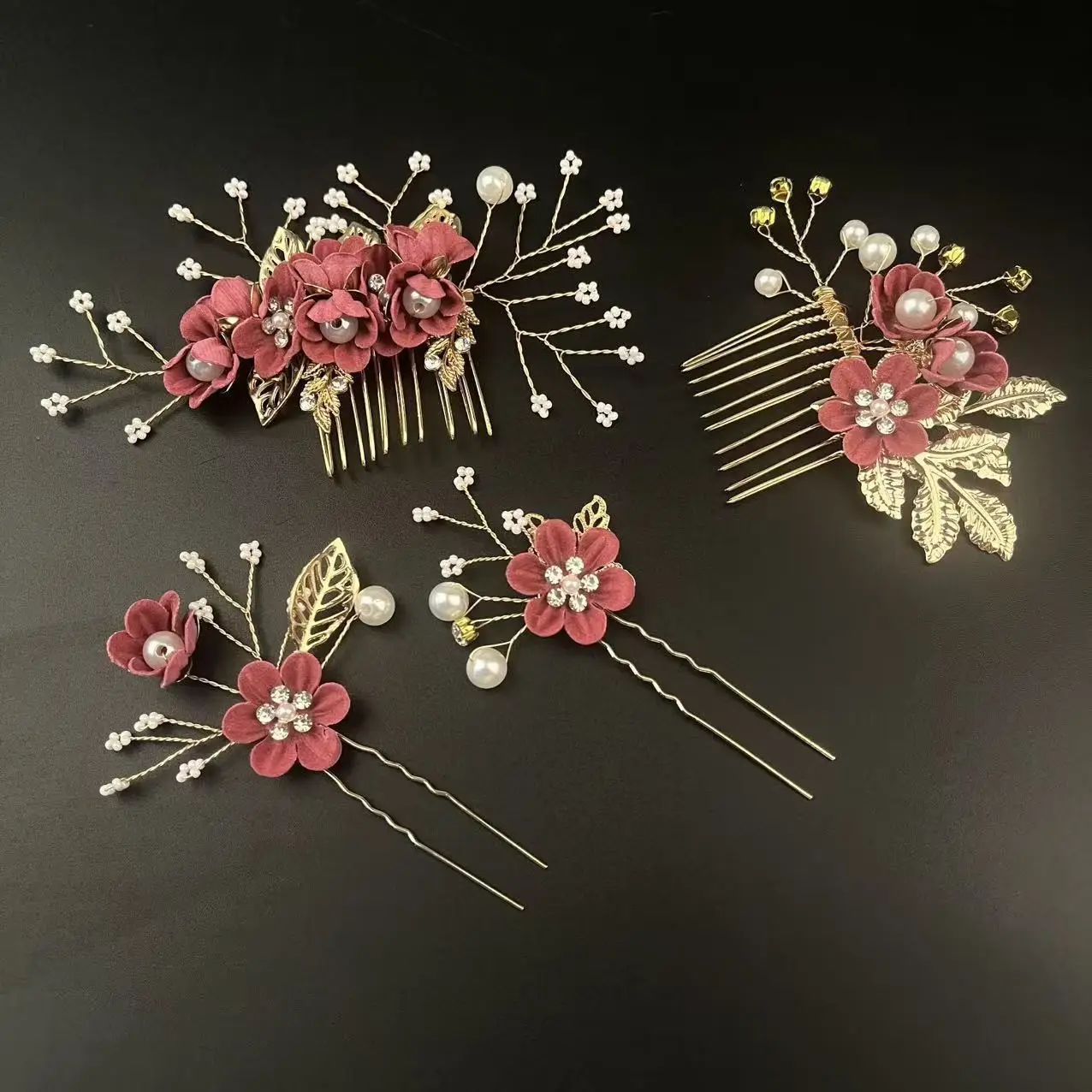 Cross-border Golden Leaf Hair Comb Headdress for Bridal Suit