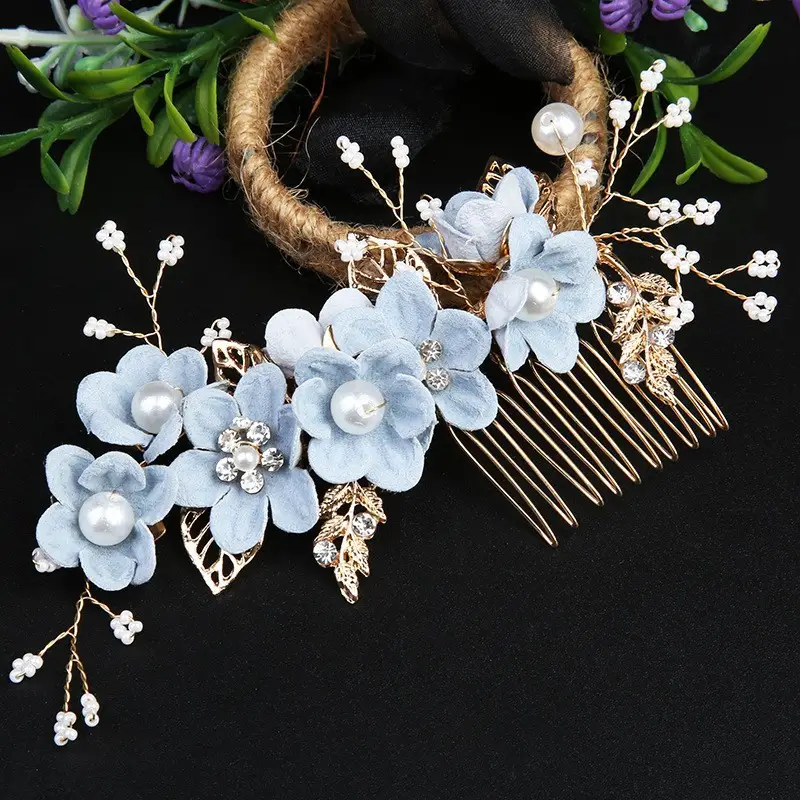 Cross-border Golden Leaf Hair Comb Headdress for Bridal Suit
