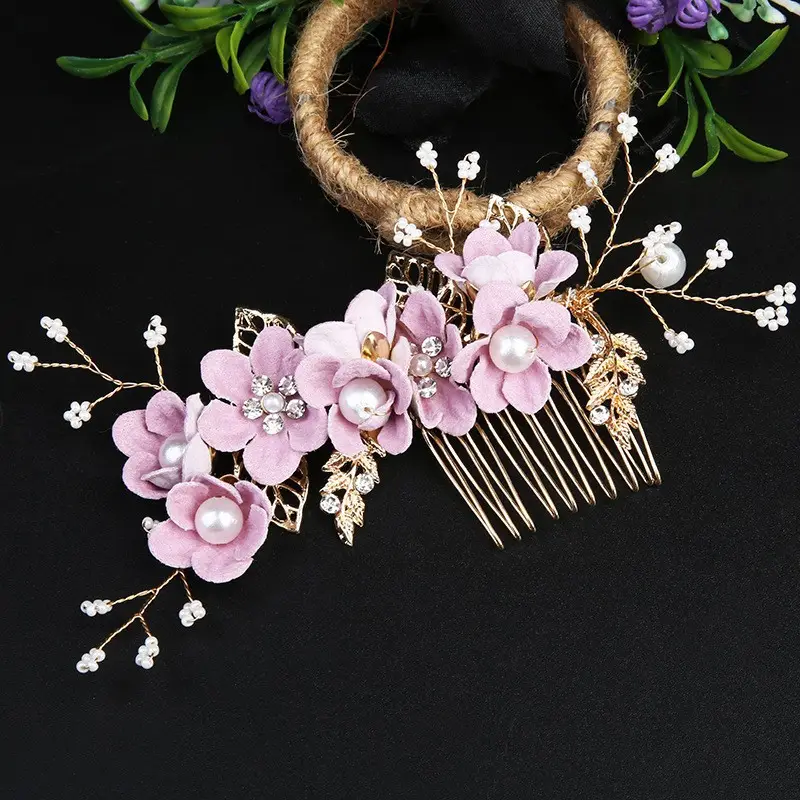 Cross-border Golden Leaf Hair Comb Headdress for Bridal Suit