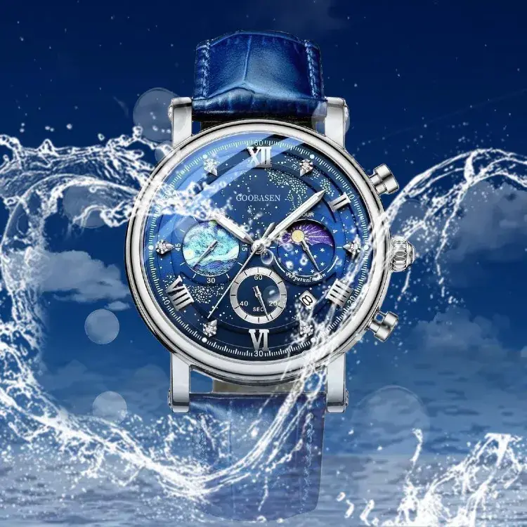 Men's Multifunctional Chronograph Watch Blue Stainless Steel - Image 10