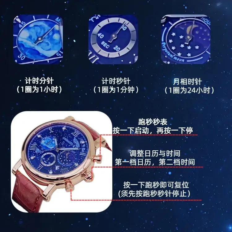 Men's Multifunctional Chronograph Watch Blue Stainless Steel - Image 11