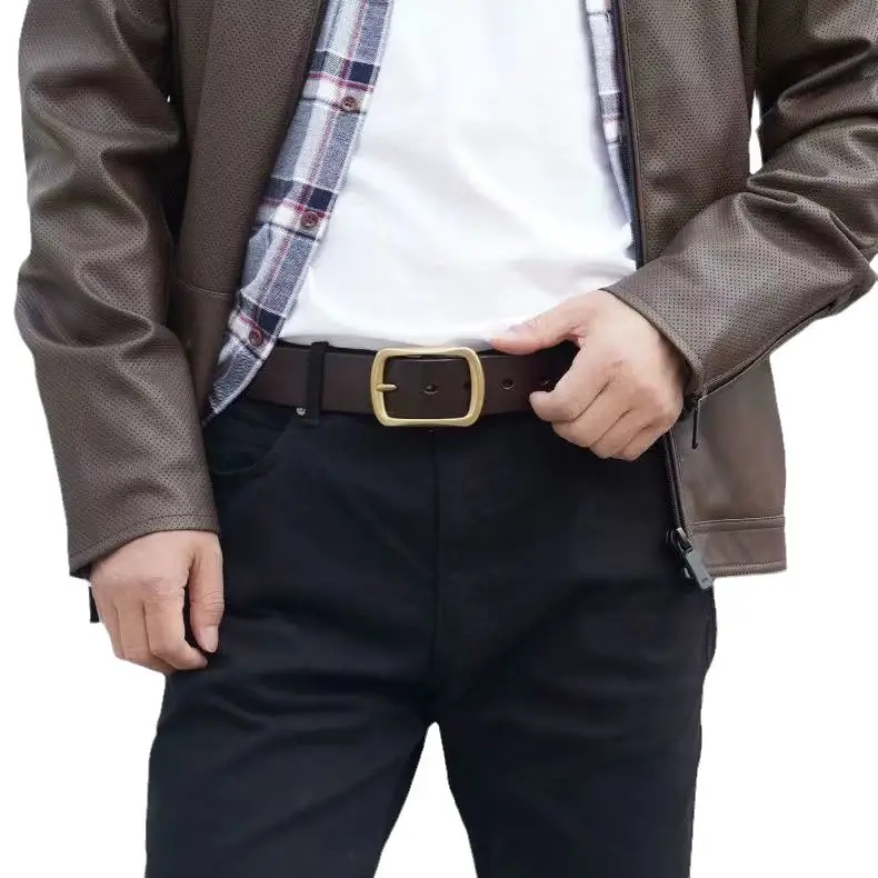 Men's Black Leather Belt with Gold Buckle - Image 9