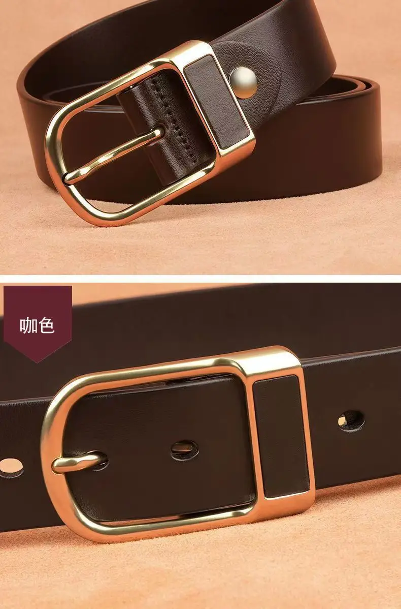 Men's Black Leather Belt with Gold Buckle — feature 10