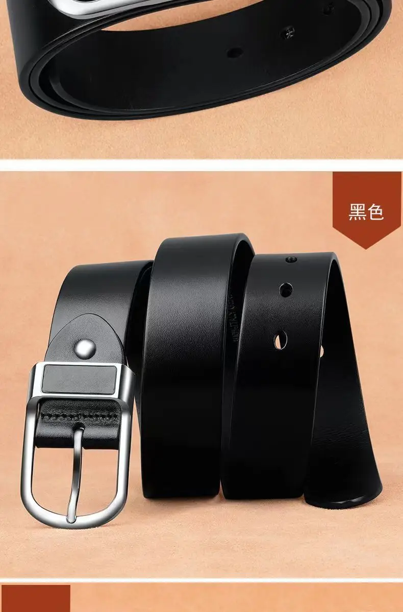 Men's Black Leather Belt with Gold Buckle — feature 13
