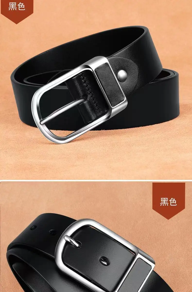 Men's Black Leather Belt with Gold Buckle — feature 14