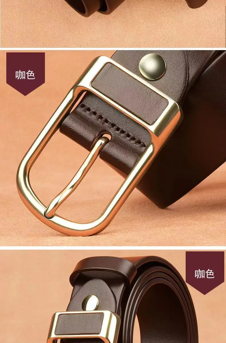 Men's Black Leather Belt with Gold Buckle — feature 22