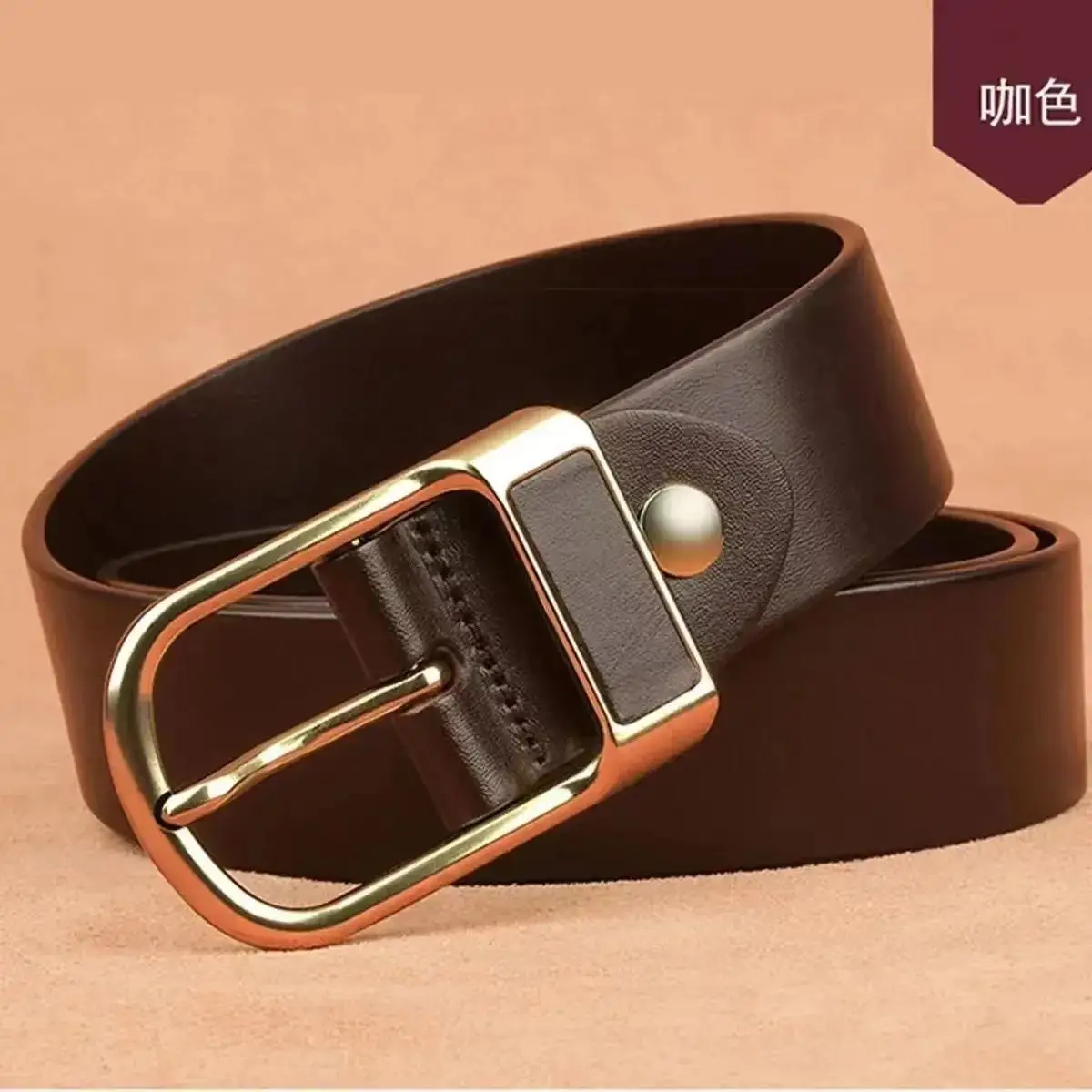 Men's Black Leather Belt with Gold Buckle — feature 24