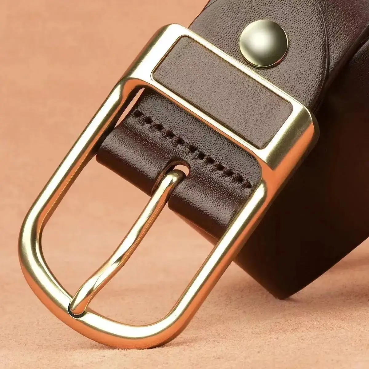 Men's Black Leather Belt with Gold Buckle — feature 26